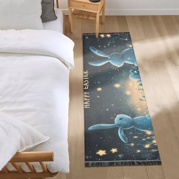 Shining Stars Rabbits Easter Bedside Runner Rug 2'x 6' Non Slip Carpet Floor Mat Area Rug