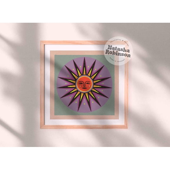 Shining Sun, Square Art Print, Sunshine Wall Art, Cosmic Print, Boho Eclectic Gallery Wall, Bright Bold Colourful Home Decor, Bedroom Art Wall Art, Modern Wall Decor, 16x16 UNFRAMED