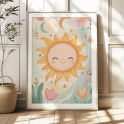 Shining Sun Wall Artsunburst Nursery Print Boho Celestial Art Nursery Pastel Sun Rainbow Art Print Children Nursery Art Poster Wall Art For Decor Present, Poster Only