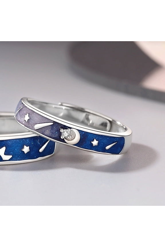 Couple Rings Shining Sun and Moon Rings Adjustable S925 Silver Rings with Zircon Seiko Electroplated Matching Rings