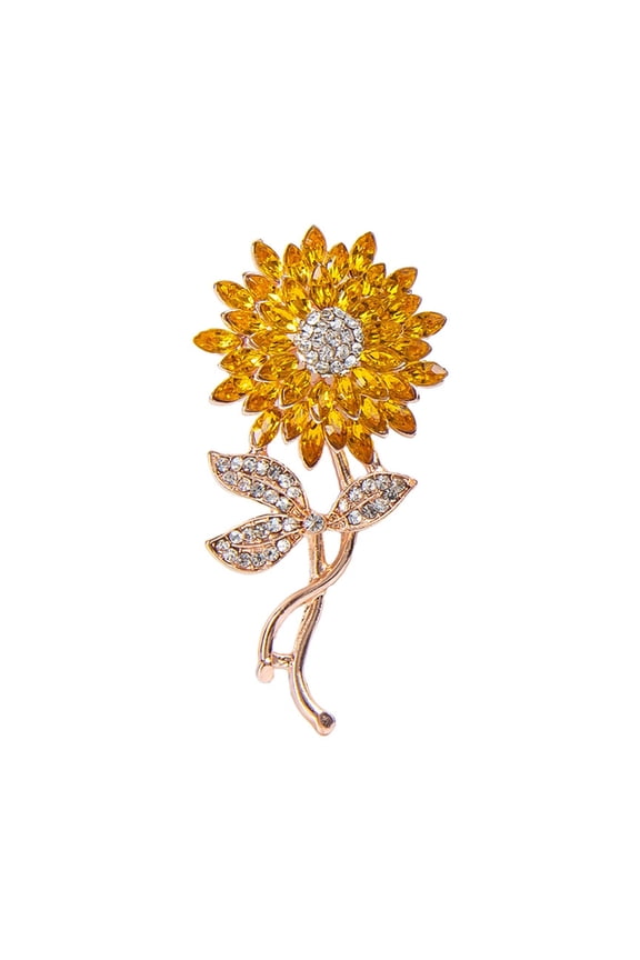Shining Sunflower Rhinestones Pin Comfortable Metal Wedding Prom Jewelry Gift