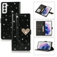 thumbnail image 1 of Shining Wallet Case for Samsung Galaxy S22 with Card Slots Holder Kickstand Flip Folio Cover, Sparkle Bling PU Leather Diamond Heart Love Magnetic Clasp Stylish Case for Women Girls,Black, 1 of 6
