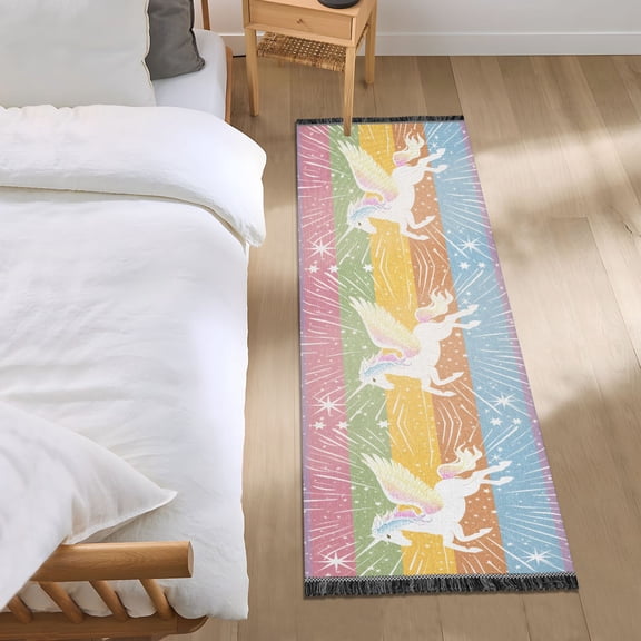 Shining Winged Unicorn Runner Area Rug 2x6 Soft Non-Slip Washable Bedside Carpet for Hallway Bedroom Living Room Home Decor
