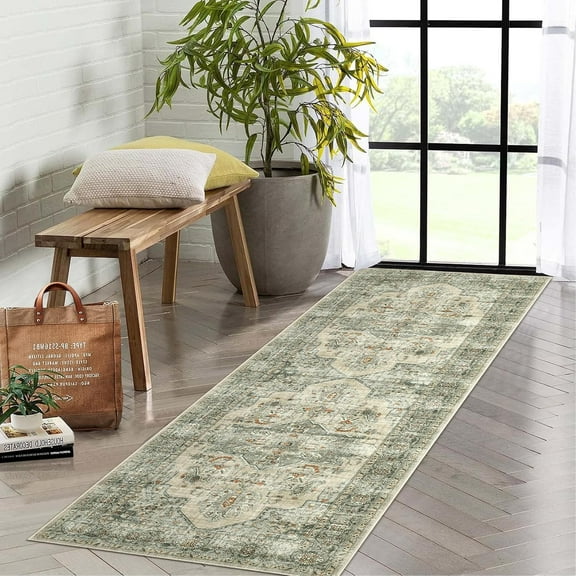 ShiningLove Runner Rugs 2x6 Washable Indoor Low Pile Floor Mat with Non-Slip Backing Foldable Traditional Carpet for Kitchen Laundry Room Bedroom Entryway Hallway(Beige)