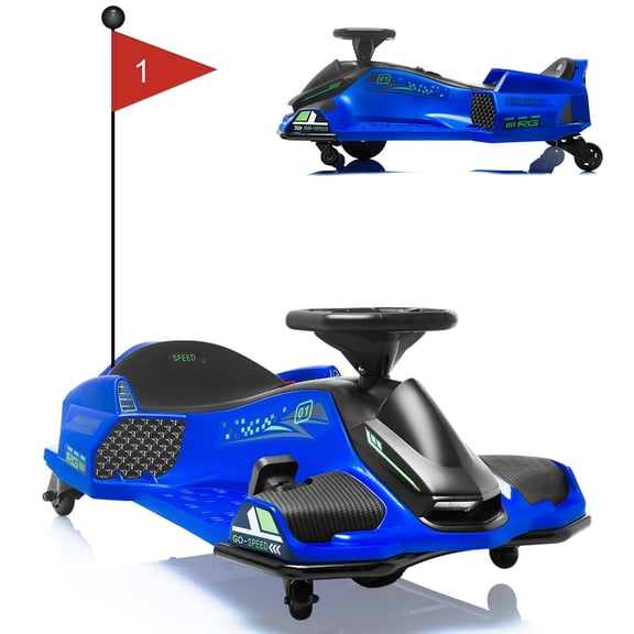 Shininglove 12V Ride on Drift Car, High/Low Variable Speed with 5.5" Front Tire, Music, Front+Tail LED Light, Low-Power Alarm(Blue)
