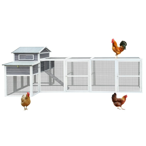 Shininglove 150" Large Wooden Chicken Coop with Run – Outdoor Poultry Cage with Nesting Boxes, Waterproof Design, Sliding Tray & Perch for Chickens, Ducks, Rabbits