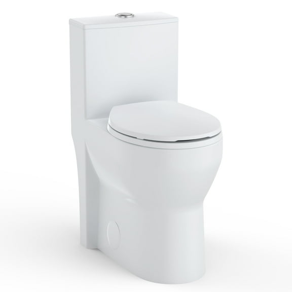 Shininglove 19 Inch Tall Toilet for Seniors, One Piece Toilet with Comfortable Seat Height, Dual Flush 0.8/1.28 GPF Modern Toilet with Soft Close Toilet Seat for Bathroom, 11.8" Rough-In, White