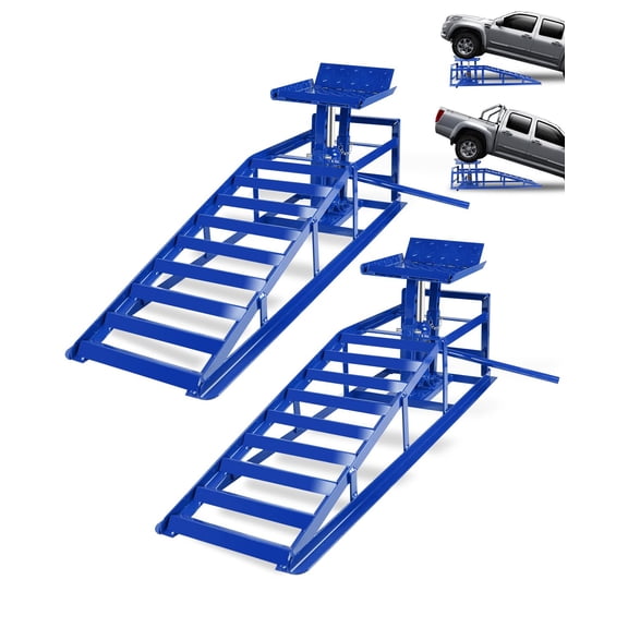 Shininglove 2-Pack 5 Ton (11,000 Lbs) Hydraulic Car Ramps - Adjustable Height 9.3"-14" Low Profile Steel Vehicle Lift for Cars, Trucks, Trailers w/Anti-Slip Safety