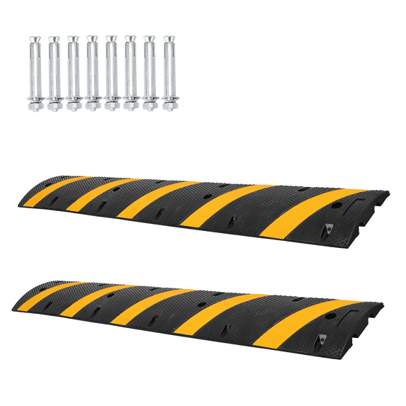 Shininglove 2 Pack Heavy Duty Rubber Speed Bumps for Road - 6Ft 2-Channel Modular Driveway Humps with 6 Bolt Spikes for Asphalt/Concrete/Driveway/Gravel, 25,000LB Capacity