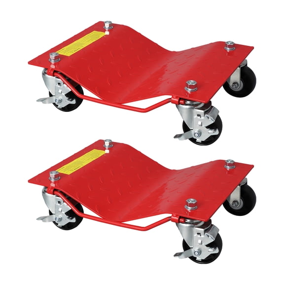 Shininglove 2-Pack Wheel Dolly Set – 1500LBS Capacity per Dolly, 360° Swivel Casters with Locking Brakes, Car Positioning Skates for Garage, Auto Shop, & Vehicle Storage(Red)