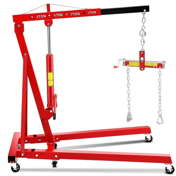 Shininglove 2-Ton (4400LB) Foldable Engine Hoist Crane w/Leveler Stabilizer & 360° Wheels – Portable Hydraulic Cherry Picker for Garage, Shop, Automotive Lifting
