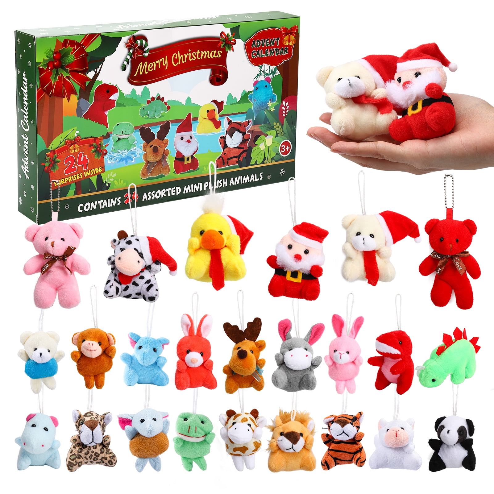 Shininglove 24 Pack Christmas Advent Calendar with 24 Animal Plush Toys