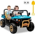 thumbnail image 1 of Shininglove 24V 2 Seater Ride on Dump Truck with Electric Dump Bed, Kids 4WD Battery Powered Toy Car(Blue), 1 of 8