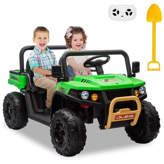 Shininglove 24V 2 Seater Ride on Dump Truck with Electric Dump Bed, Kids 4WD Battery Powered Toy Car(Green)