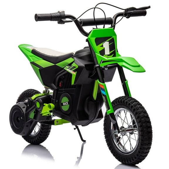 Shininglove 24V 7Ah Electric Motocross Bike, 13.6mph Fast Speed, 250W Strong Motor Car, Chain Drive, Leather Seat, Disc Brake, Air-Filled Tires, Green