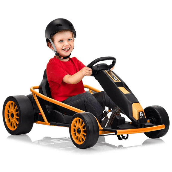 Shininglove 24V 9Ah Kids Drifting Go Kart Toy, 8.1MPH High-Speed Ride-on Car, Dual 300W Motors, 155Lb Capacity, Music, Power Display & Seatbelt for Ages 8-12