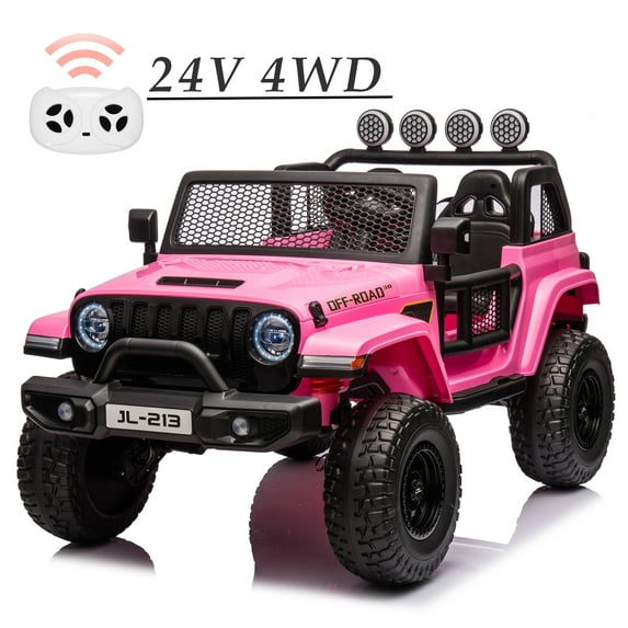Shininglove 24V Battery Powered Ride-on Car with Remote Control, 4WD Powered Off-Road UTV Toy Car with LED Lights, MP3 & Back Storage(Pink)