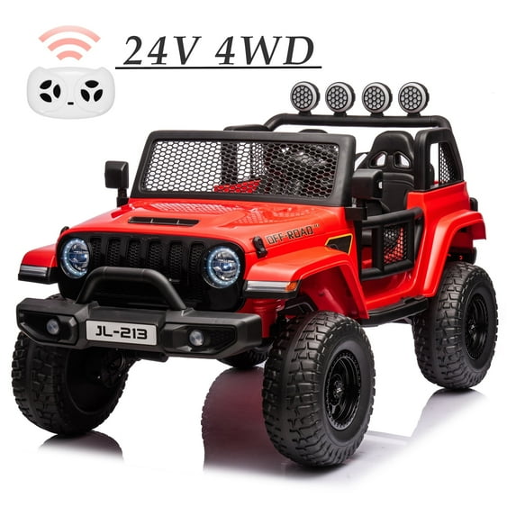 Shininglove 24V Battery Powered Ride-on Car with Remote Control, 4WD Powered Off-Road UTV Toy Car with LED Lights, MP3 & Back Storage(Red)