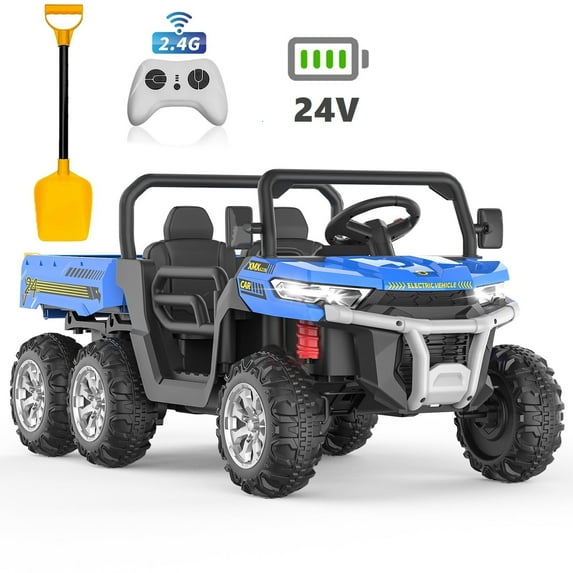 Shininglove 24V Boys Ride-on Car for 3-8 Years Old Toddlers, 6 Wheels Electric Truck, Blue