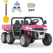 Shininglove 24V Girls Powered 6 Wheels Ride on Dump Truck, Electric Riding Toys Car with Trailer & Shovel, for Kids Ages 3-8