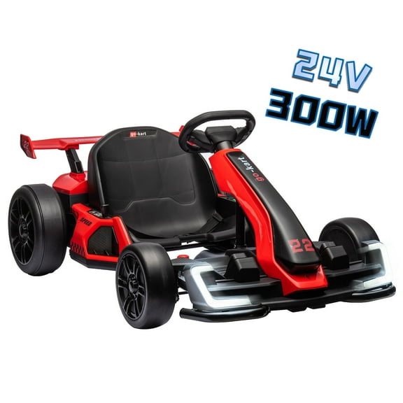 Shininglove 24V Go Karts for 6-12 Kids with 2 x 150W Powerful Motors, 8mph Max Speed, Max Load 110lbs, Powered Ride-on Car with One-Button Start, Lights, Safety Belt, Music
