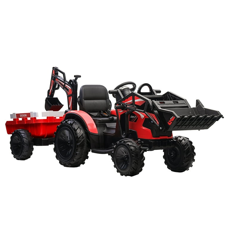 Shininglove 24V Kids Ride on Excavator Boys Electric Construction Vehicle Digger with Remote Control Music Red