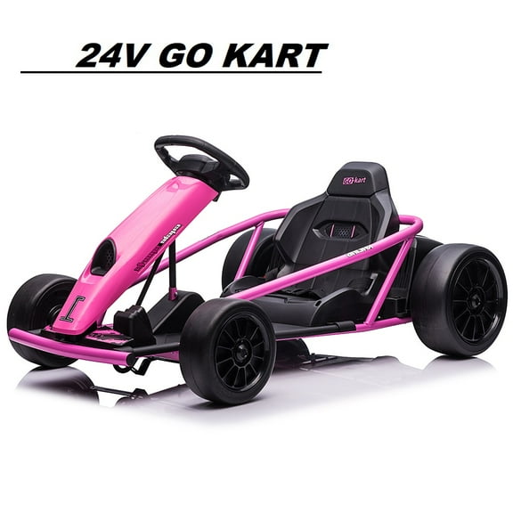 Shininglove 24V Ride on Go Kart for Kids, Racing Drift Kart for Kids Age 8-12 Yrs Boys Girls, Rose Red