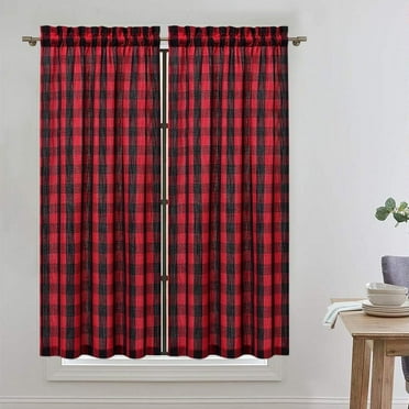 Shininglove Classic Red Black Plaid Rod Pocket Light Filtering Curtain, 26 x 45 in, (2 Panels)