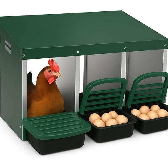 Shininglove 3-Compartment Galvanized Steel Chicken Nesting Box - Rollout Egg Collection System for Coops, Wall or Freestanding Mount