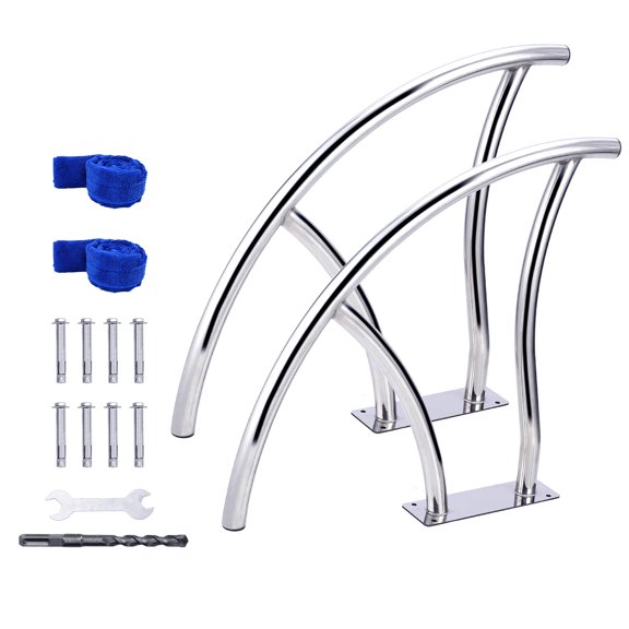 Shininglove 30"x30" Set of 2 Pool Handrails for Inground Pools – Heavy-Duty 304 Stainless Steel, Non-Slip Blue Handle Covers, 385 LB Weight Capacity – Easy Install for Residential & Commercial Pools