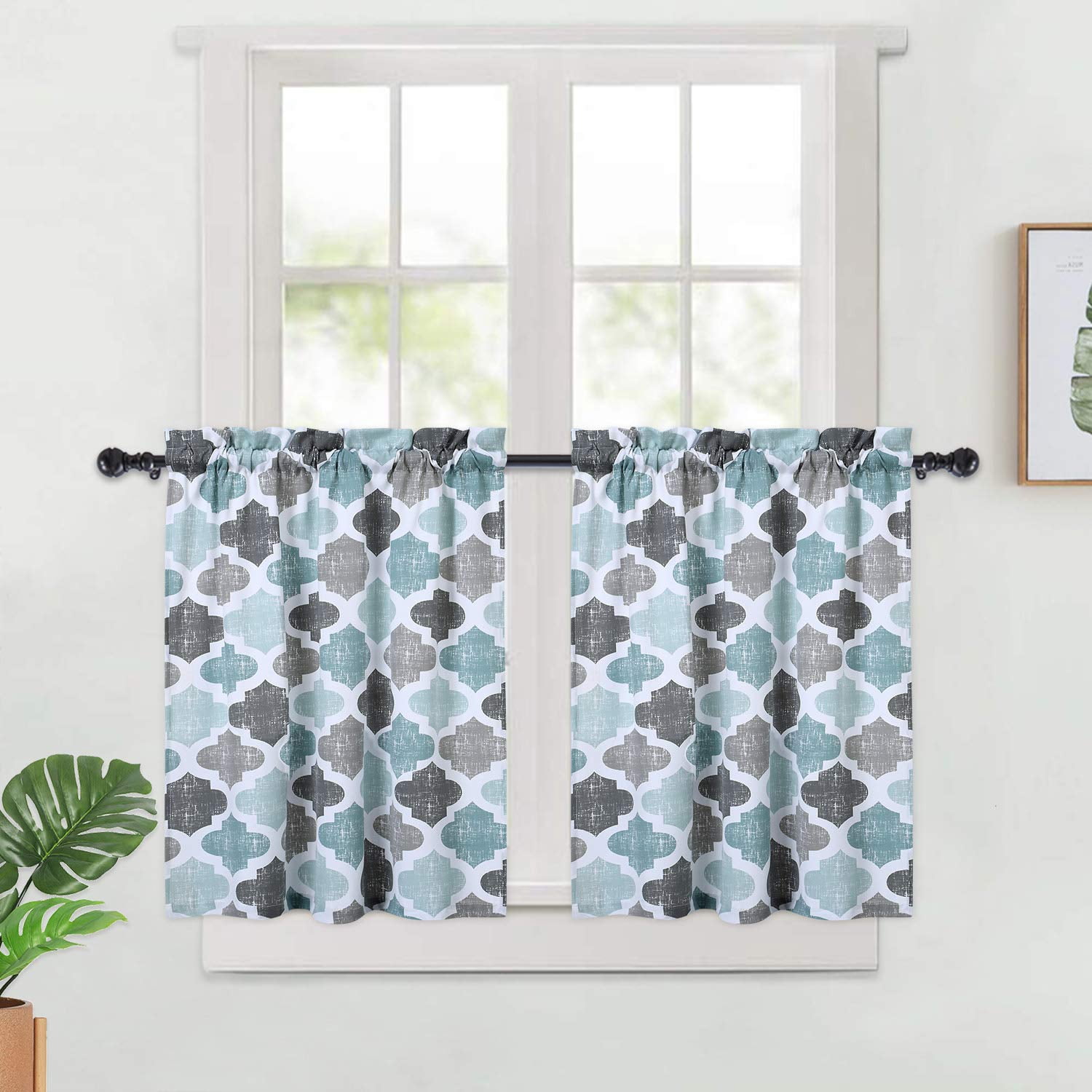 Shininglove 30inch Quatrefoil Printed Rod Pocket Bathroom Window Curtain Panels, Set of 2, Gray ...