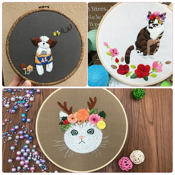 Shininglove 3pcs Cat Embroidery Kits for Beginners with Accessories