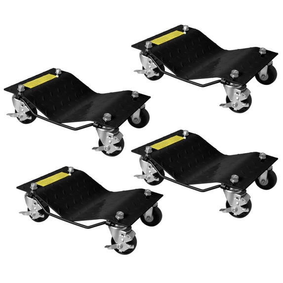 Shininglove 4-Pack Wheel Dolly Set – 1500LBS Capacity per Dolly, 360° Swivel Casters with Locking Brakes, Car Positioning Skates for Garage, Auto Shop, & Vehicle Storage(Black)
