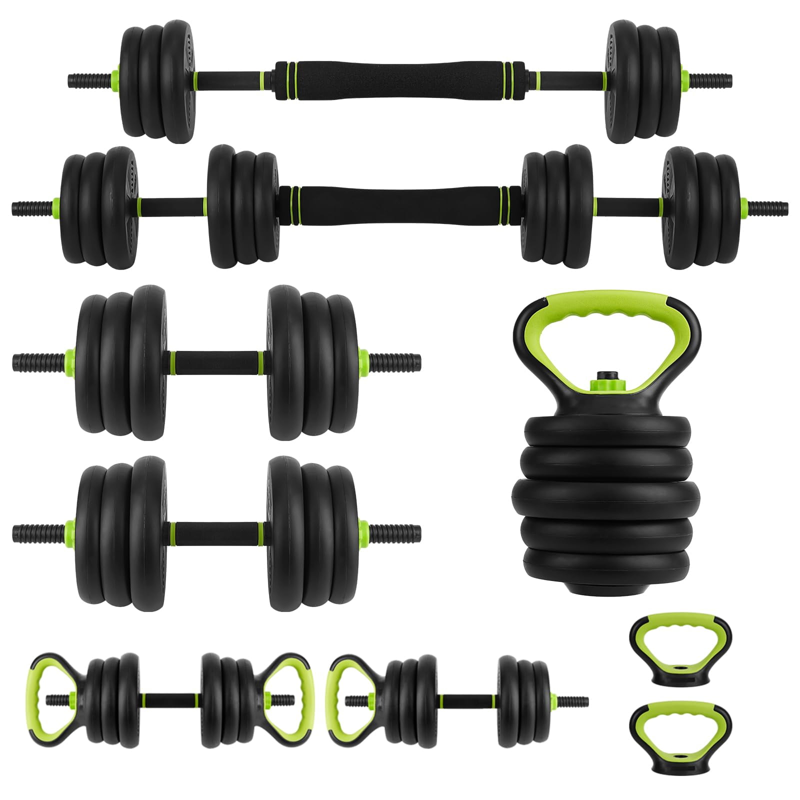 Shininglove 4-in-1 Adjustable Dumbbell Set (5.5-44LBS) – Convertible Free Weight Set for Dumbbell, Barbell, Kettlebell & Push-Up Bars – Non-Slip Grip, Space-Saving Home Gym Equipment