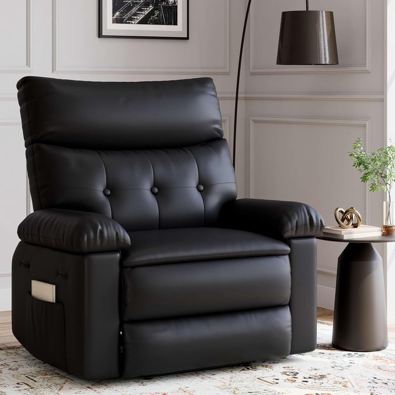 Shininglove 400LB PU Leather Recliner Chair w/Overstuffed Padding – Manual Recliner for Living Room, Bedroom | Oversized Comfort, 22" Seat