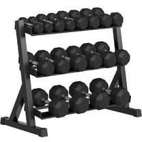 Shininglove 450LB Rubber Hex Dumbbell Set w/Storage Rack – 9-Pair Coated Weights (5-45LB) for Home Gym | Knurled Grip, Anti-Roll Hex Design, Heavy-Duty Steel Frame