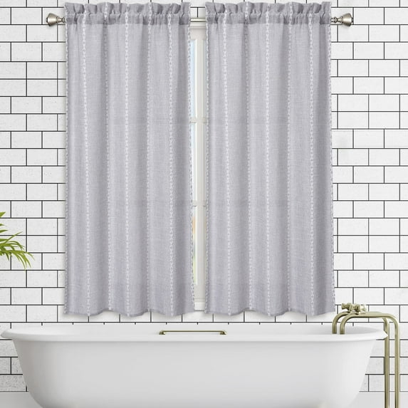 Shininglove 45inch Tier Curtains Farmhouse Semi Sheer Window Treatment, Grey