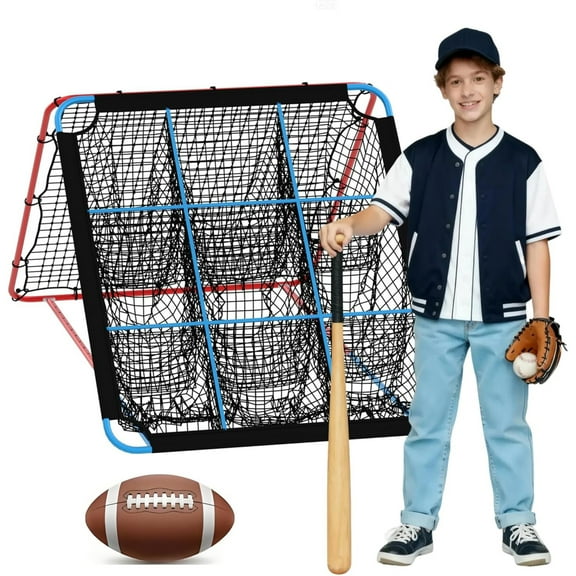 Shininglove 5x4.3 ft Baseball/Softball Rebounder Net  12-Angle Adjustable Design with 9-Zone Pitching Target, Heavy-Duty PE Net & Steel Frame for Solo Hitting, Fielding, and Accuracy Training