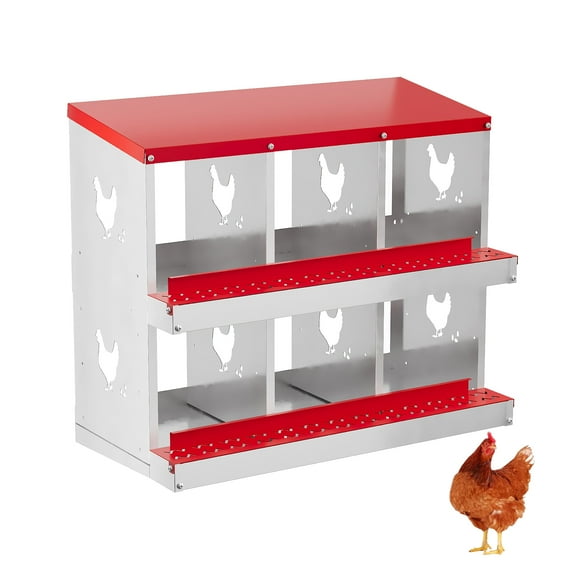 Shininglove 6 Hole Galvanized Steel Chicken Nesting Box w/Roll-Out Egg Tray – Rustproof & Ventilated Poultry Coop Accessories for Hens/Ducks