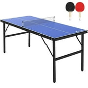 Shininglove 60"L Portable Table Tennis Table with 2 Paddles Indoor Outdoor, Navy Blue
