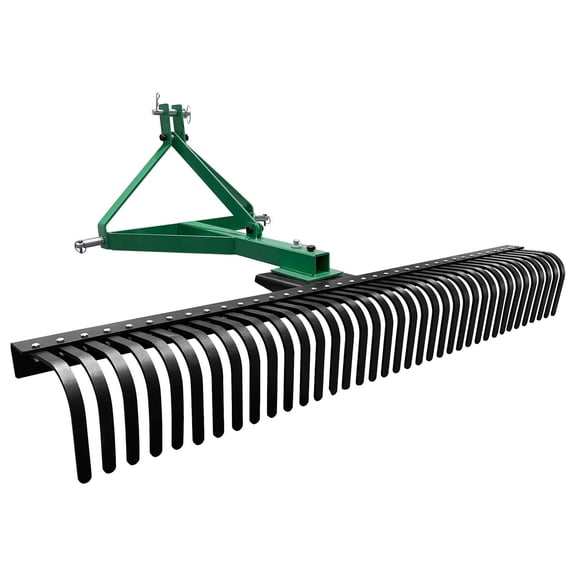 Shininglove 6FT Rock Rake for Tractors, 3-Point Landscape Rake with 37 Steel Tines, 360° Rotating Attachment, CAT 1 & CAT 2