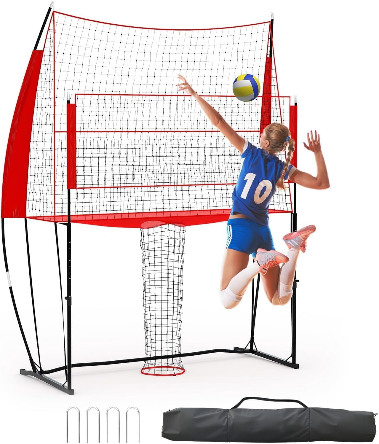 Shininglove 8x11 ft Adjustable Height Volleyball Net System - Heavy-Duty Polyester Net with Steel/Fiberglass Frame, Portable Training Net with Carry Bag for Indoor/Outdoor Play