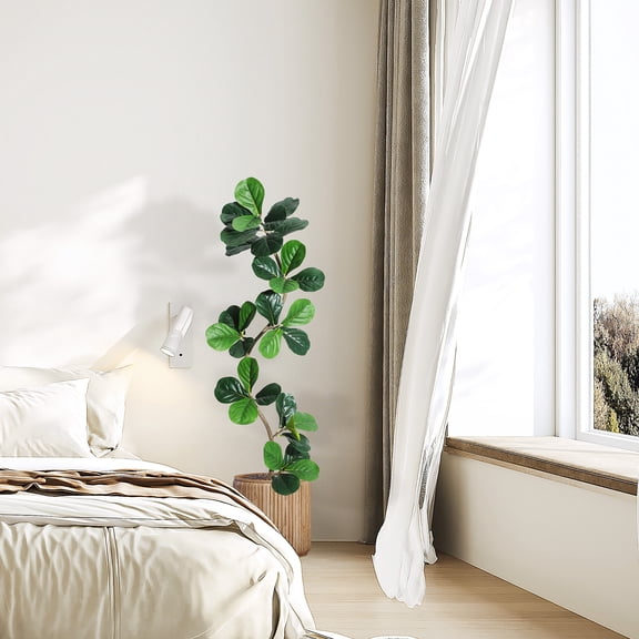 Shininglove Artificial Fiddle Leaf Fig Tree, 5FT Faux Ficus Lyrata in White Pot for Home, Office & Living Room Decor