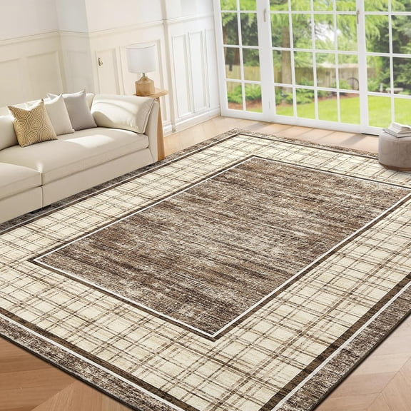 Shininglove Bordered Area Rugs for Bedroom, Modern Geometric Runner Rugs, Washable, Stain Resistant Low Pile Non-Slip Carpet for Indoor Decor Home Office Living Room
