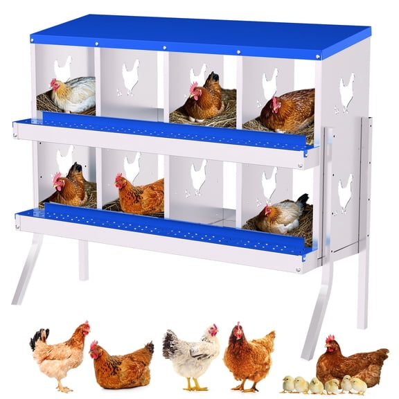 Shininglove Chicken Nesting Box, 8 Compartment Galvanized Steel Chicken Laying Boxes, Heavy Duty Rustproof Chicken Coop with Easy Egg Collection for Backyard Farms