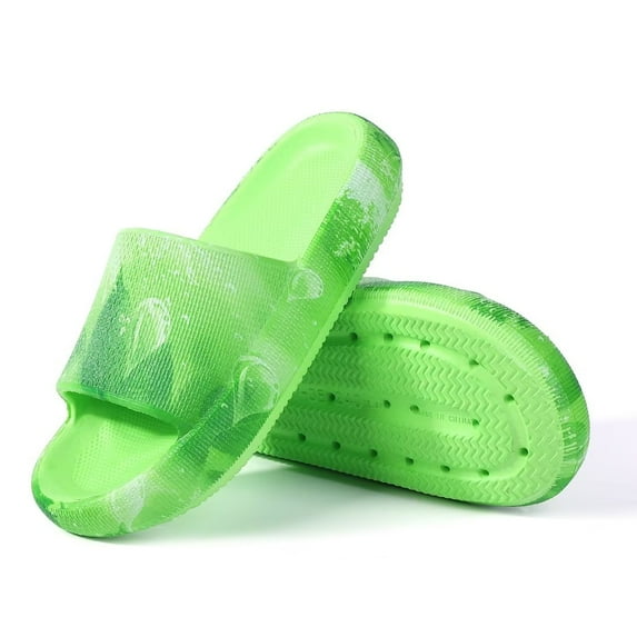 Shininglove Cushioned Thick Sole Slippers for Female, Extremely Comfy Slippers for Bathroom Sandals, Green, L(7.5-8.5)
