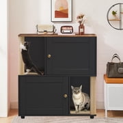 Shininglove Double Cat Litter Box Enclosure Furniture - Hidden 2-Litter Box Cabinet with Scratching Posts, Wooden End Table Design for Indoor Cats Fits Most 22"x18" Boxes