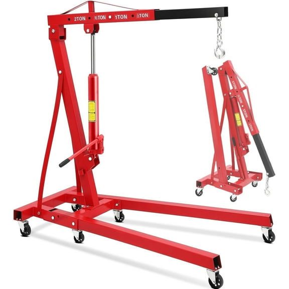 Shininglove Hydraulic Engine Hoist Crane Cherry Picker, 2 Ton (4400LB) Hydraulic Garage Shop Engine Lift Jack for Automotive Repair