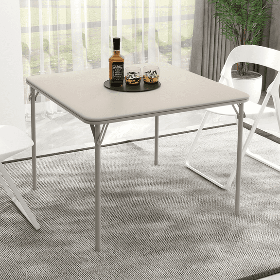 Shininglove Folding Square Table, 37" Portable Upholstery Card Table with Collapsible Legs for 4 People, Modern Black Foldable Game Table, Metal Frame Dining Table for Picnic, Party, Camping