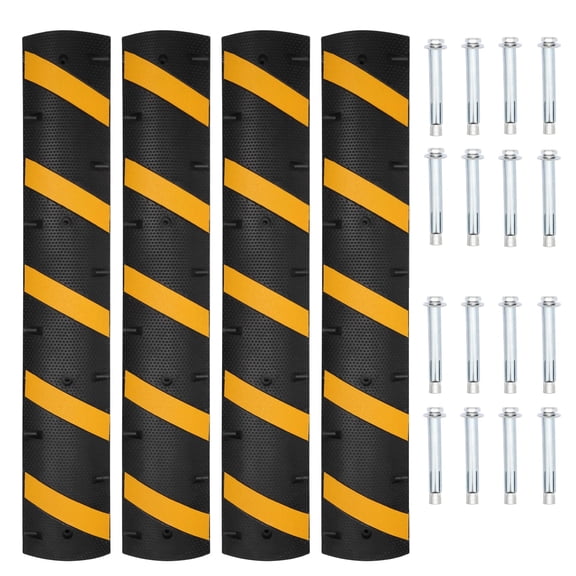 Shininglove Heavy Duty 6ft Recycled Rubber Speed Bumps – 4 Pack, 25,000 lbs Capacity Each, Dual Channel Non-Slip Cable Protector, High Visibility, for Parking Lots, Warehouses, Schools, Garages